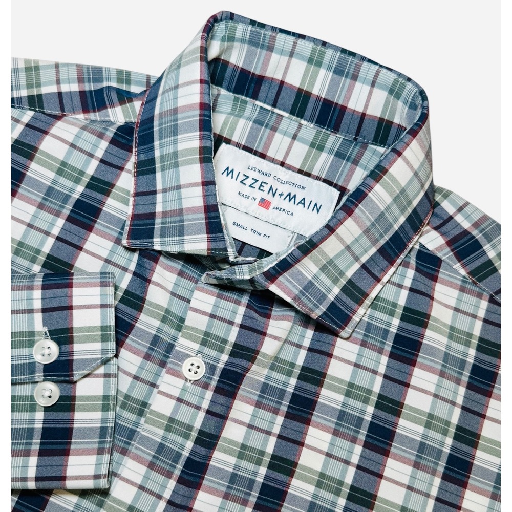 Mizzen+Main Leeward Mens Small Trim Fit Plaid Button Down Shirt Long Sleeve